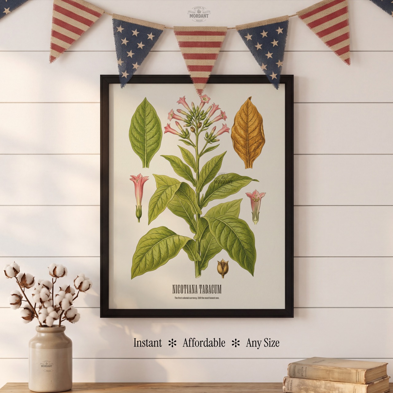 Tobacco print framed on a wall