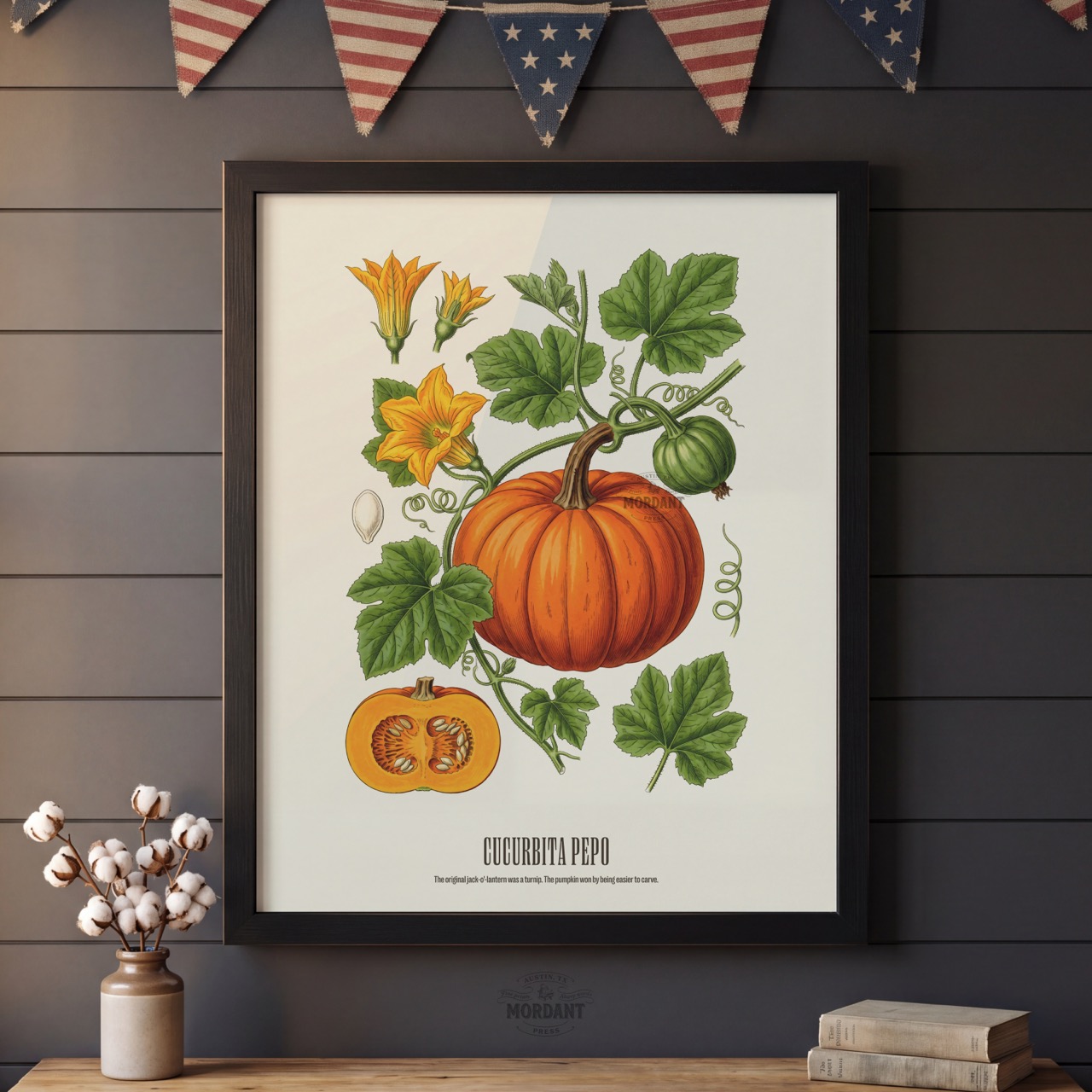 Field Pumpkin print framed on a wall